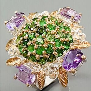 Gorgeous Genuine Amethyst Chrome Diopside Ring